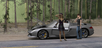Картинка автомобили 3d+car&girl девушки взгляд фон автомобиль
