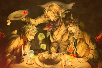 Картинка аниме hetalia +axis+powers ночь еда парни арт