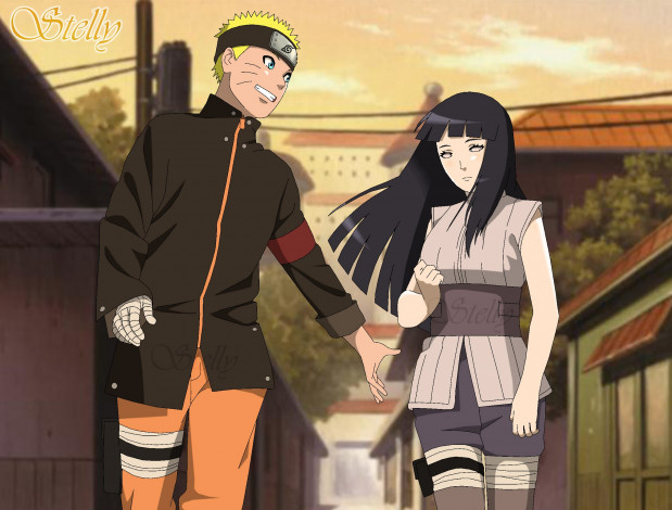 Обои картинки фото аниме, naruto, любовь, наруто, хината, арт