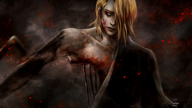 Обои картинки фото аниме, bleach, блич, парень, кровь, арт