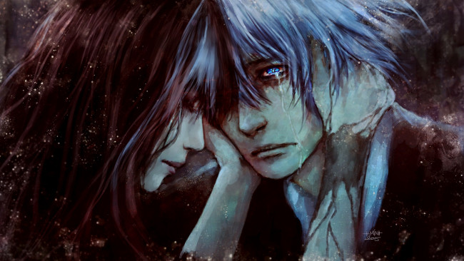 Обои картинки фото аниме, death parade, деким, парад, смерти, девушка, драма, слёзы, парень, пара, арт