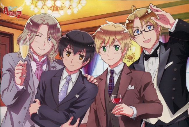 Обои картинки фото аниме, hetalia,  axis powers, страны, парни