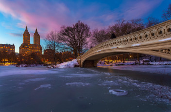 Картинка города нью-йорк+ сша центральный парк gapstow bridge вечер нью-йорк