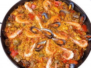 Картинка еда рыбные+блюда +с+морепродуктами мидии рис креветки паэлья