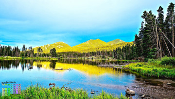 Картинка календари природа 2018 водоем гора деревья