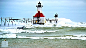 Картинка календари природа 2018 водоем маяк волна