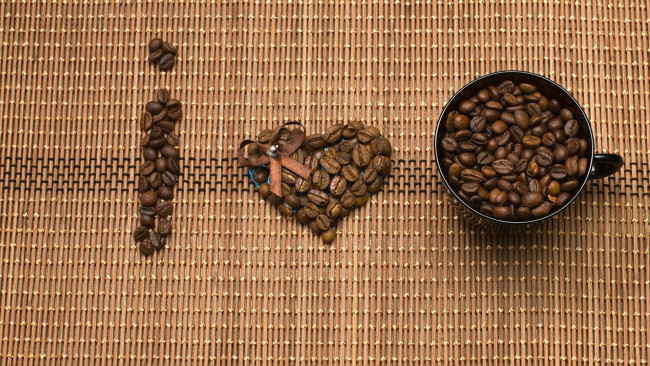 Обои картинки фото еда, кофе,  кофейные зёрна, зерна, надпись, рисунок, кофейные