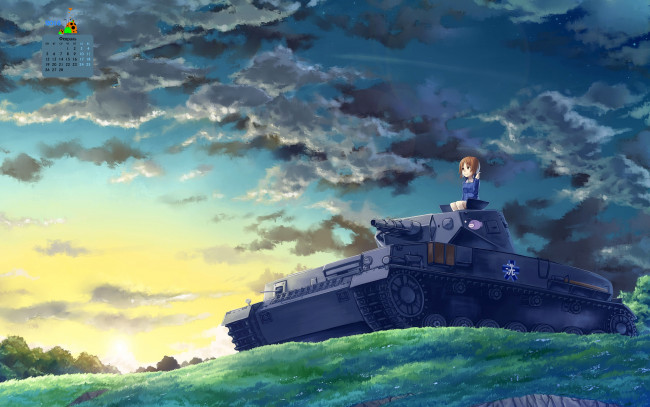Обои картинки фото календари, аниме, 2018, девочка, танк