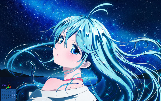 Обои картинки фото календари, аниме, 2018, девушка, лицо, взгляд