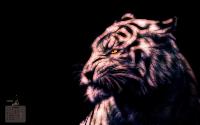 Обои картинки фото календари, компьютерный дизайн, тигр, 2018, профиль