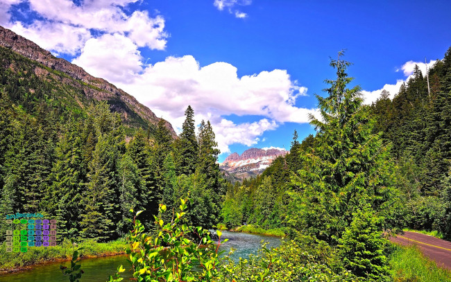 Обои картинки фото календари, природа, 2018, гора, деревья, водоем, облака