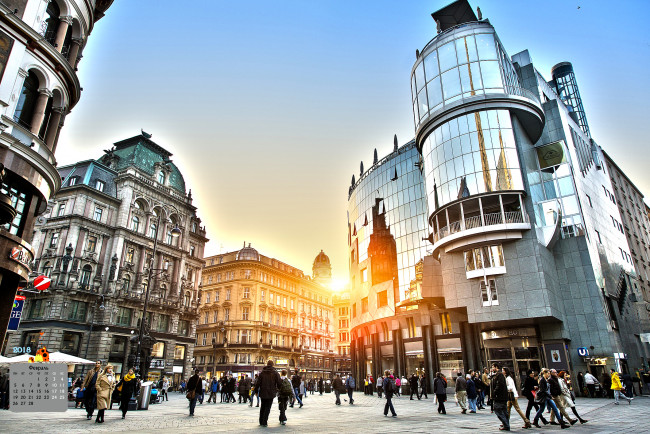 Обои картинки фото календари, города, 2018, здание, люди