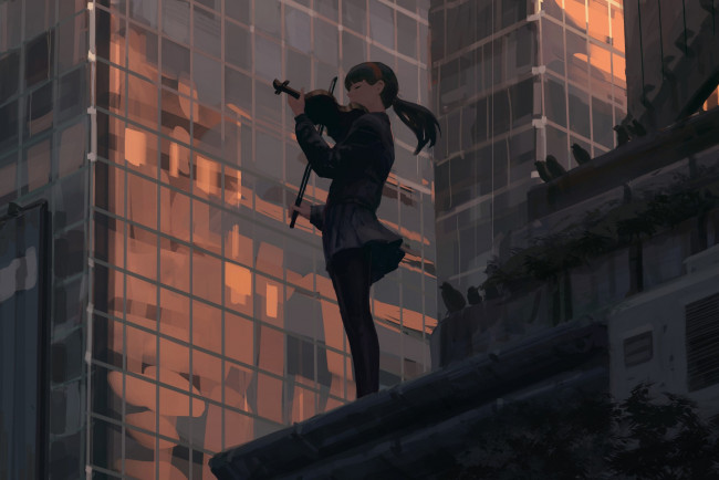 Обои картинки фото guweiz, аниме, музыка, девушка