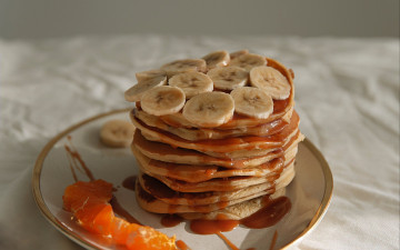 Картинка еда блины +оладьи мед оладьи бананы десерт