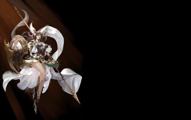 Обои картинки фото фэнтези, девушки, девушка, копье, щит