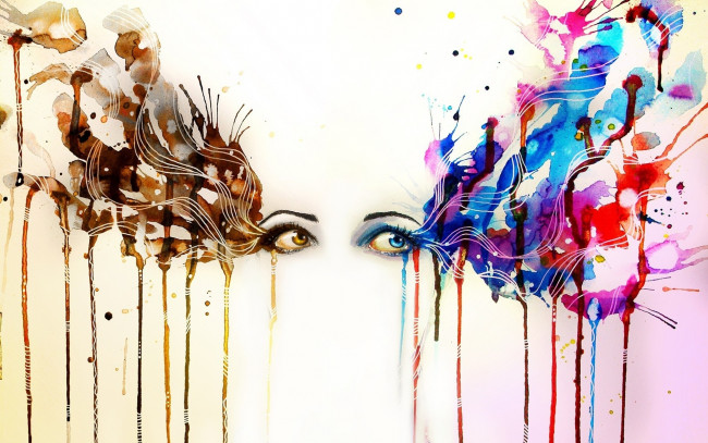 Обои картинки фото рисованное, люди, глаза, цвета, слезы, краски, потеки