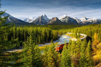 обоя техника, поезда, осень, лес, горы, поезд, железная, дорога