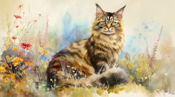 обоя рисованное, животные,  коты, кот, кошка