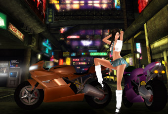 Картинка 3д графика people люди мотоциклы юбка гольфы галстук девушка брюнетка