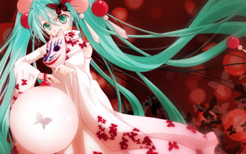 Картинка аниме vocaloid бабочки hatsune miku девочка маска