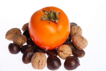 Картинка еда разное каштаны орехи хурма