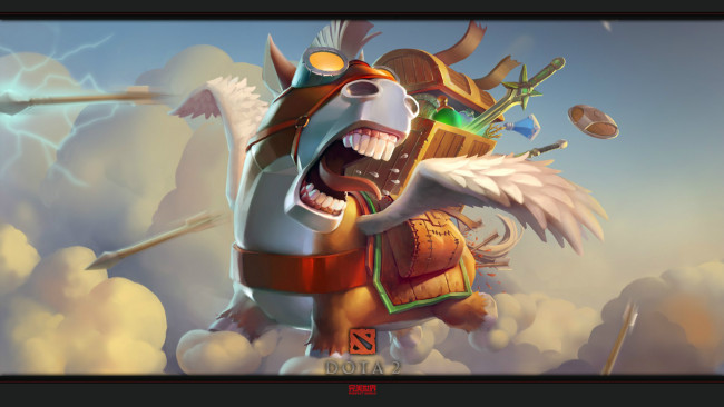 Обои картинки фото dota, видео, игры, крылья, клад, лошадь, конь, сундук, пегас, стрелы