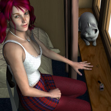 Картинка 3д+графика people+ люди девушка кот