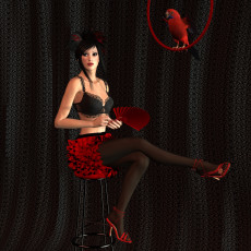 Картинка 3д+графика people+ люди девушка веер попугай