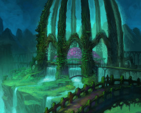 Картинка фэнтези иные+миры +иные+времена горы мир иной купол мостики арки