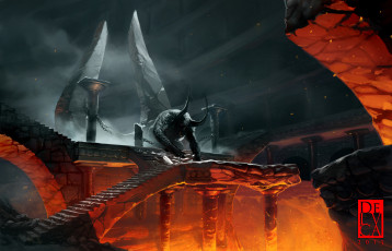 Картинка фэнтези демоны зал огонь адский цепи демон