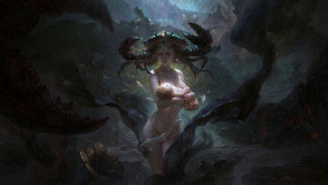 Картинка фэнтези существа младанец краб рыба