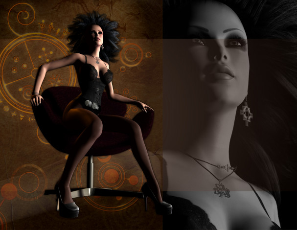 Обои картинки фото 3д графика, people , люди, девушка, кресло, взгляд