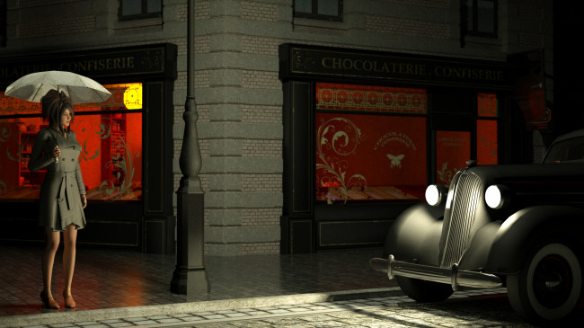 Обои картинки фото 3д графика, people , люди, девушка, автомобиль, улица