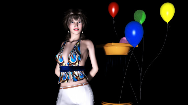 Обои картинки фото 3д графика, people , люди, фон, девушка, шары, взгляд