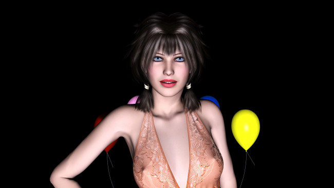 Обои картинки фото 3д графика, people , люди, фон, шары, девушка, взгляд