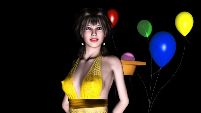 Обои картинки фото 3д графика, people , люди, фон, шары, взгляд, девушка