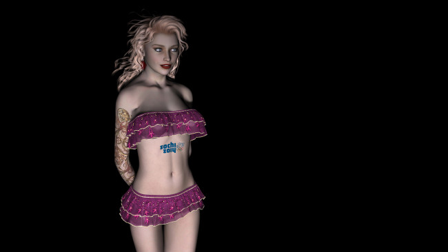 Обои картинки фото 3д графика, people , люди, тату, логотип, взгляд, девушка, блондинка