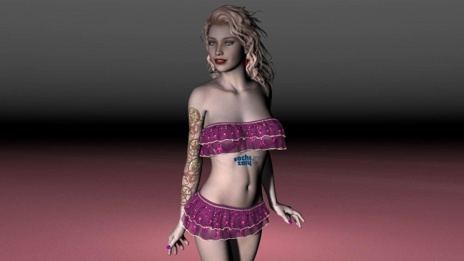 Обои картинки фото 3д графика, people , люди, взгляд, девушка, тату, логотип, блондинка