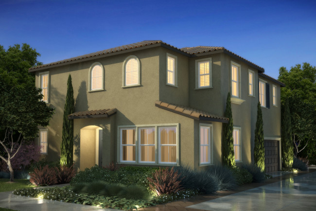 Обои картинки фото 3д графика, architecture , архитектура, клумбы, ландшафт, дом, ночь, огни