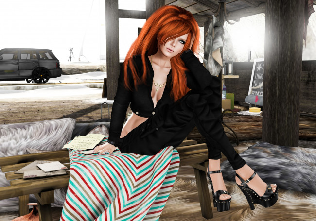 Обои картинки фото 3д графика, people , люди, поза, машина, девушка