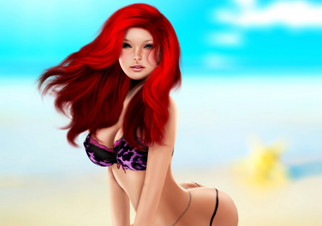 Обои картинки фото 3д графика, people , люди, море, волосы