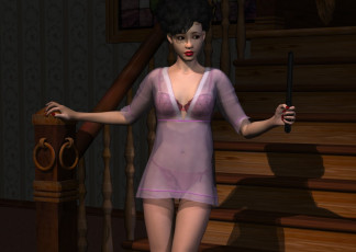 Картинка 3д+графика люди+ people лестница фон взгляд девушка