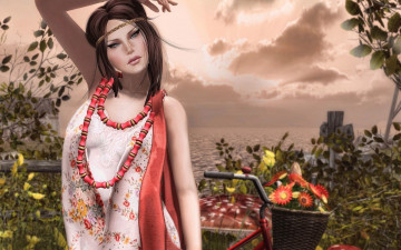 Картинка 3д+графика люди+ people бусы фон взгляд девушка