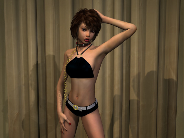 Обои картинки фото 3д графика, люди , people, девушка, взгляд, фон, цепь