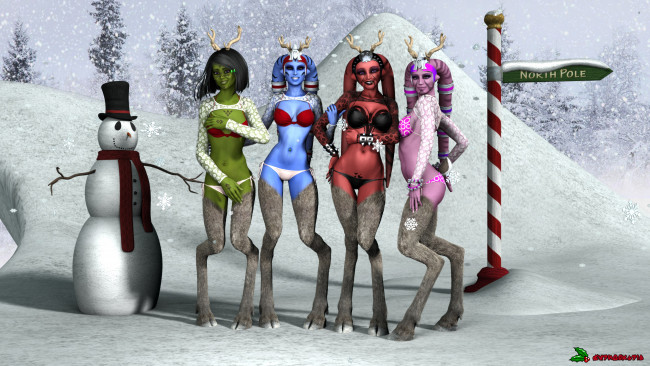 Обои картинки фото 3д графика, существа , creatures, знак, деревья, снег, снеговик, копыта, фон, взгляд, халки