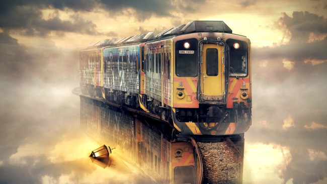 Обои картинки фото техника, метро, туман, электричка, фонарь