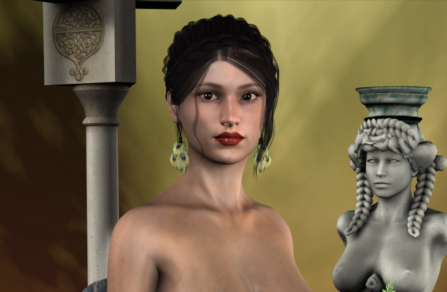 Обои картинки фото 3д графика, портрет , portraits, девушка, взгляд, фон, грудь, скульптура