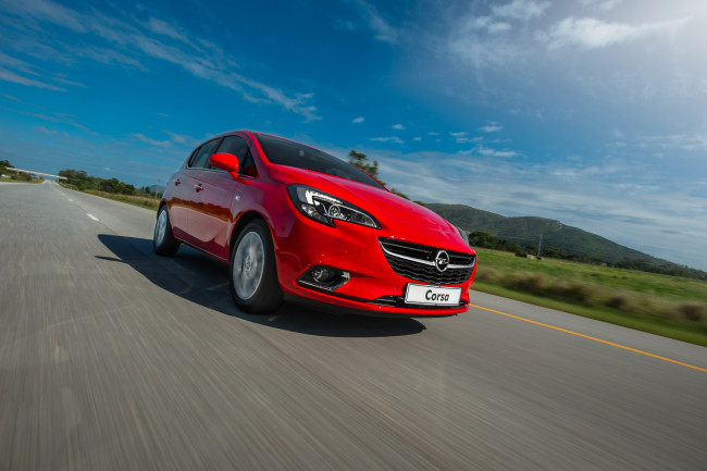 Обои картинки фото автомобили, opel, e, za-spec, 5-door, 2015г, красный, corsa