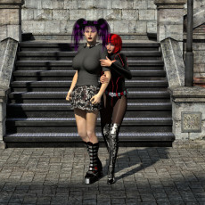 Картинка 3д+графика люди+ people девушки взгляд фон лестница