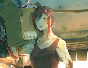 Картинка аниме оружие +техника +технологии девушка арт робот